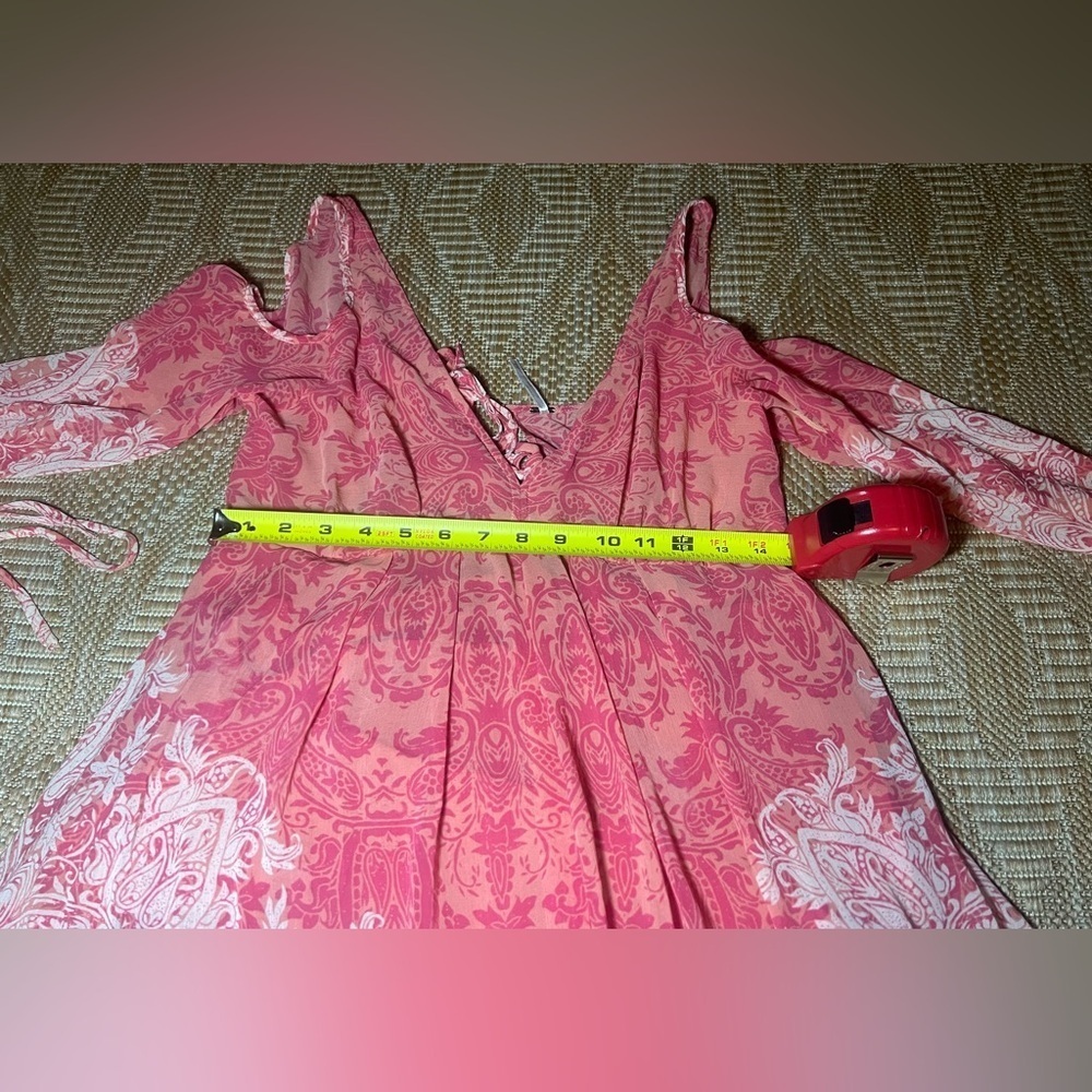 Free People Women's Penny Lover Cold Shoulder Orange Paisley Dress,Size M - Picture 10 of 14